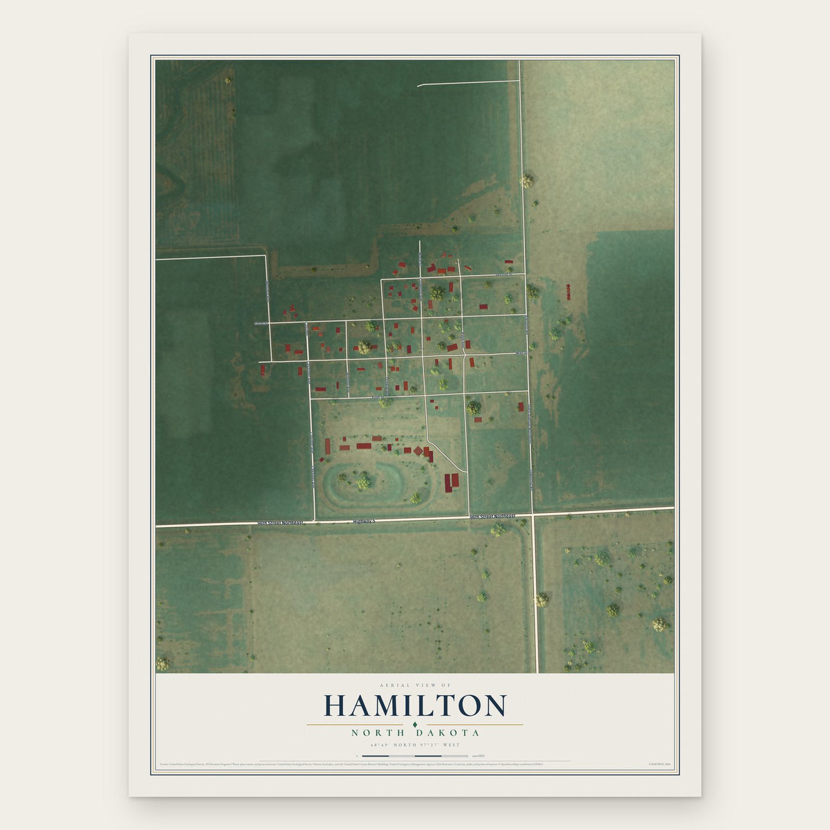 Hamilton, North Dakota map print, the full design