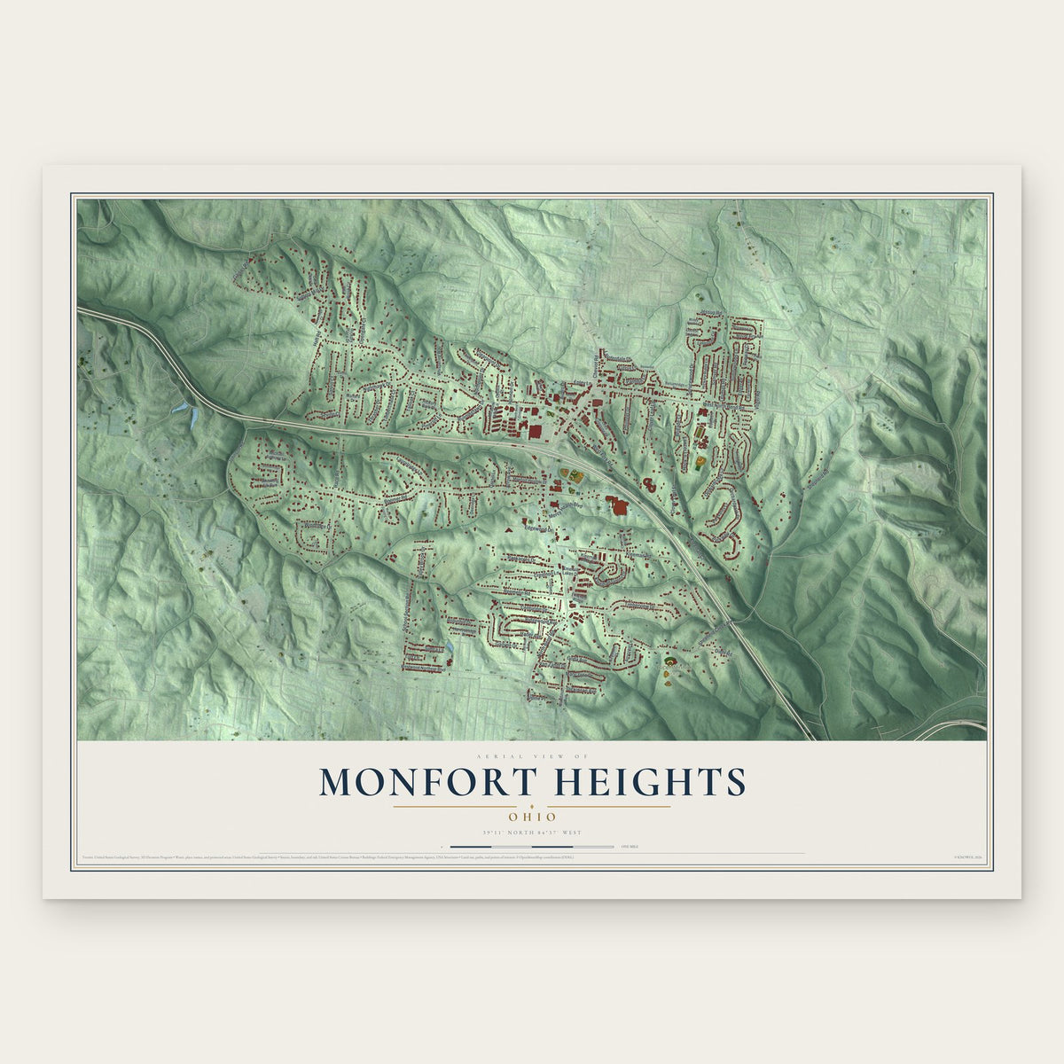 Monfort Heights, Ohio map print, the full design