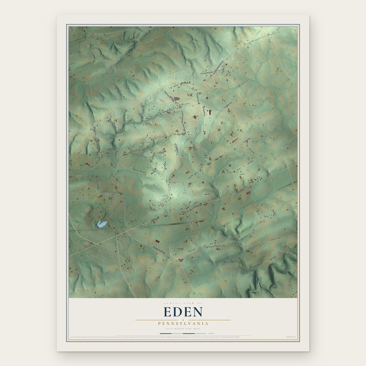 Eden, Pennsylvania map print, the full design