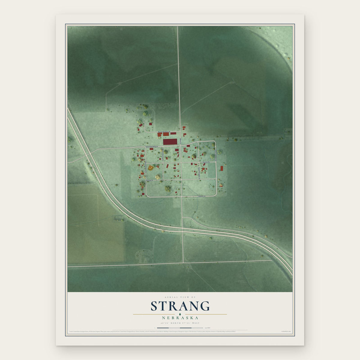 Strang, Nebraska map print, the full design