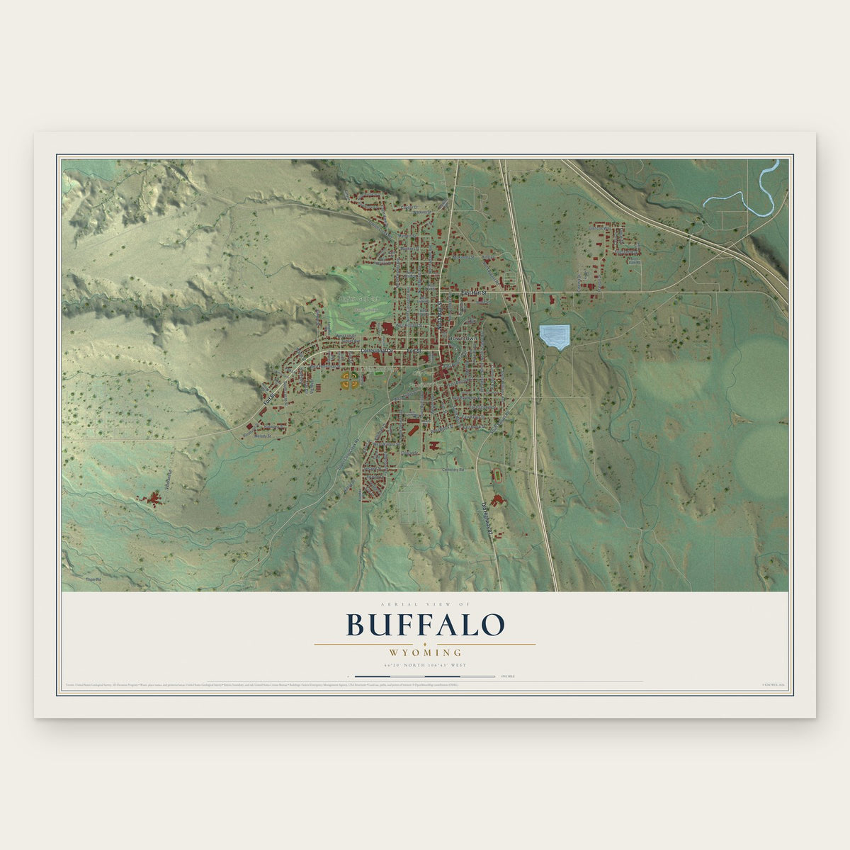 Buffalo, Wyoming map print, the full design