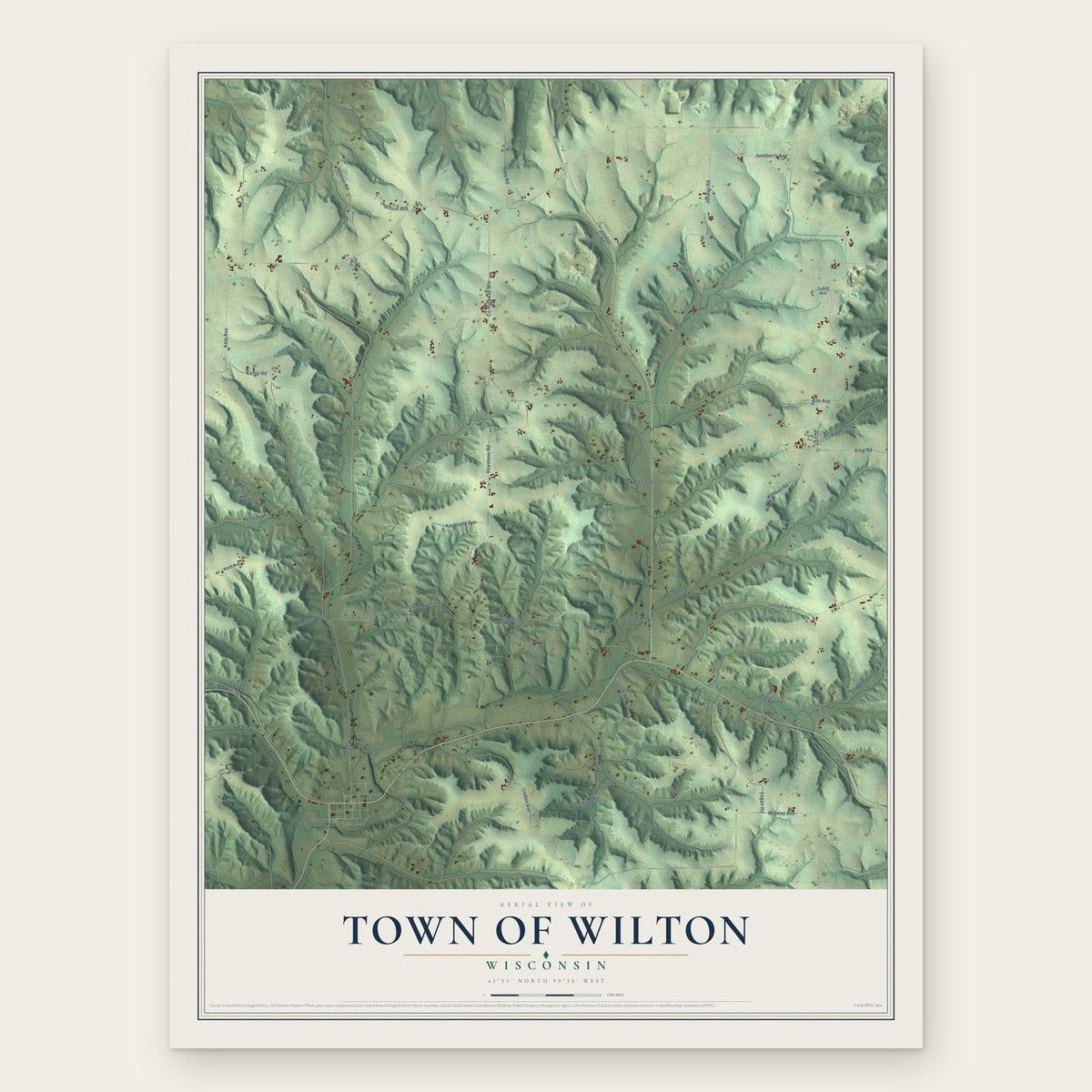 Town of Wilton, Wisconsin map print, the full design