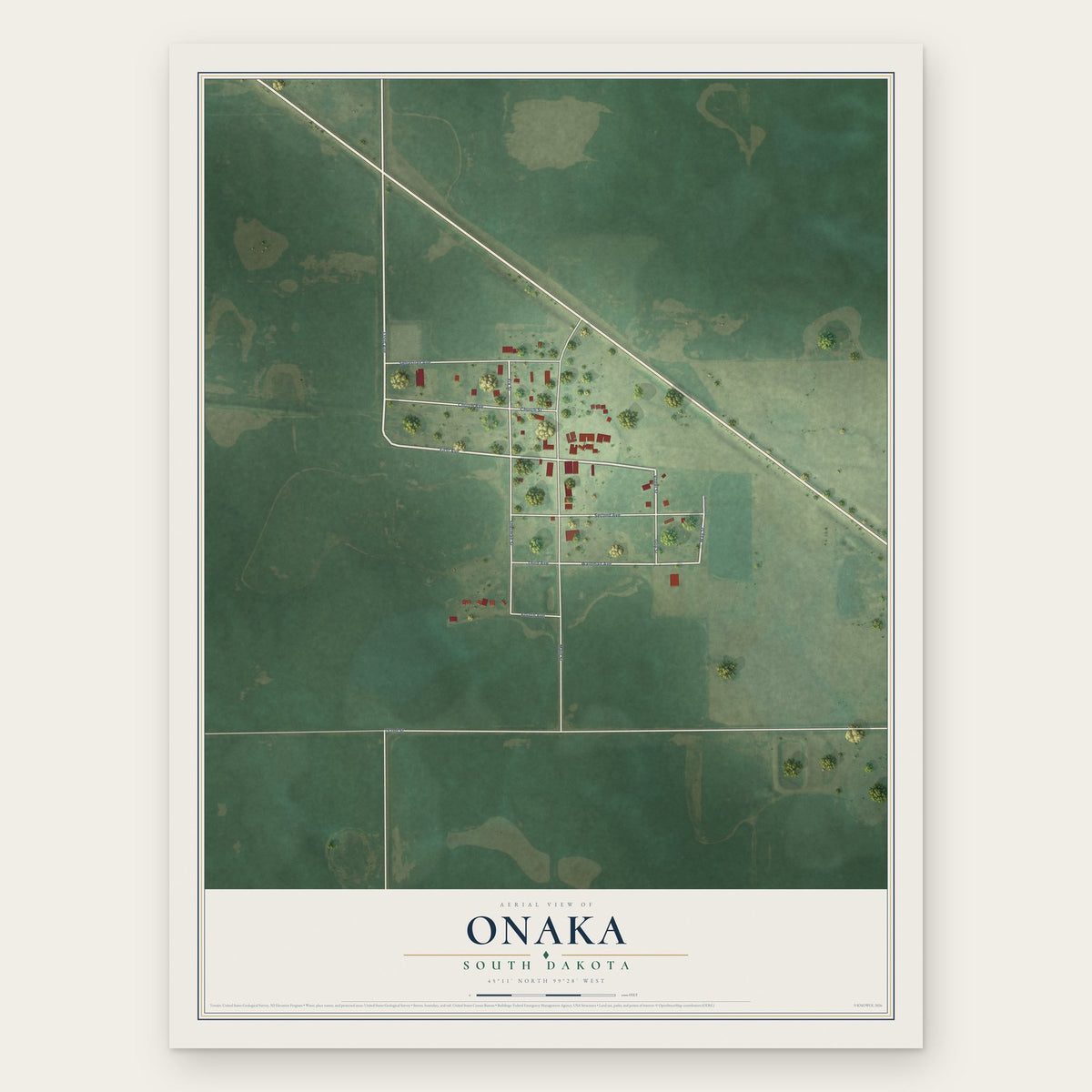 Onaka, South Dakota map print, the full design