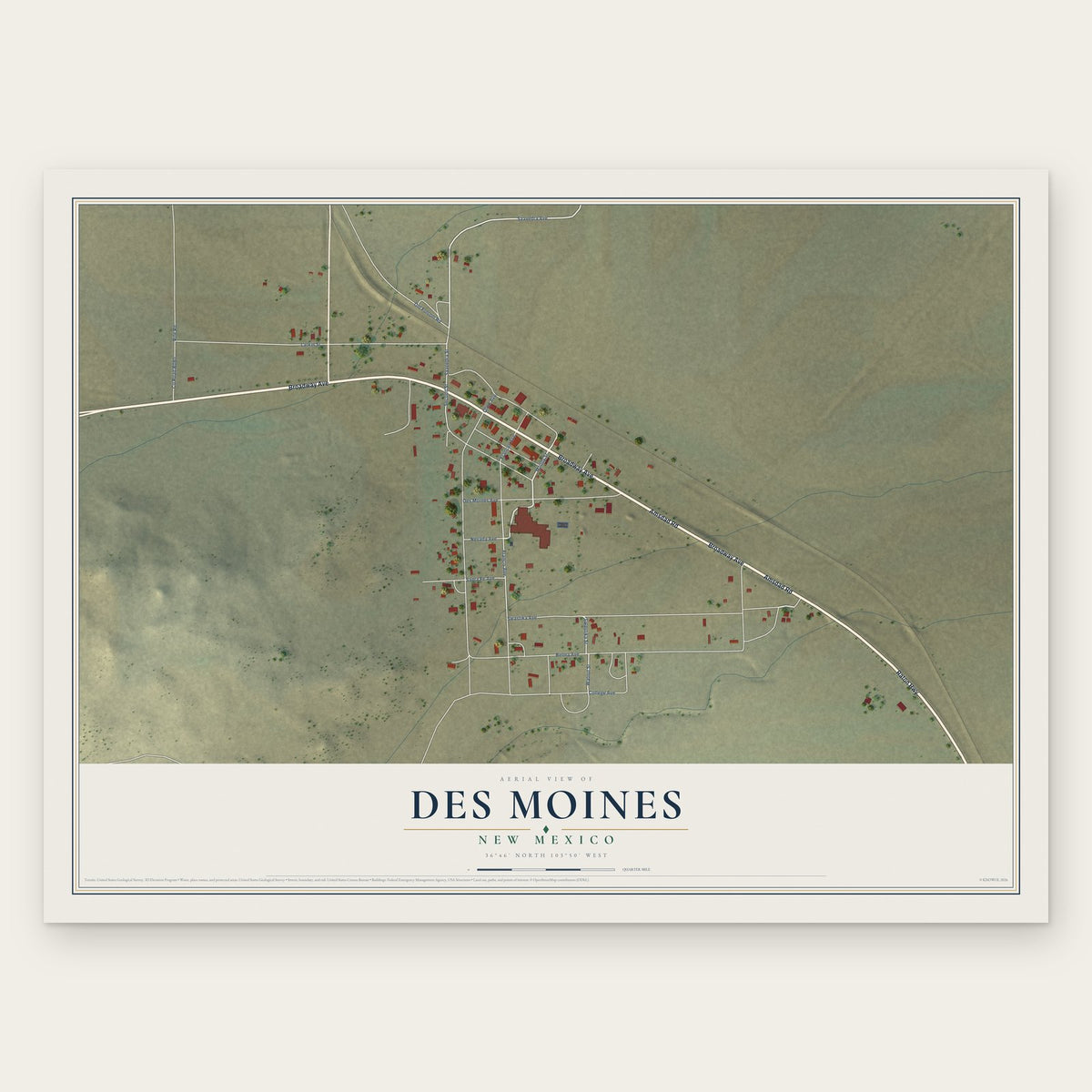 Des Moines, New Mexico map print, the full design