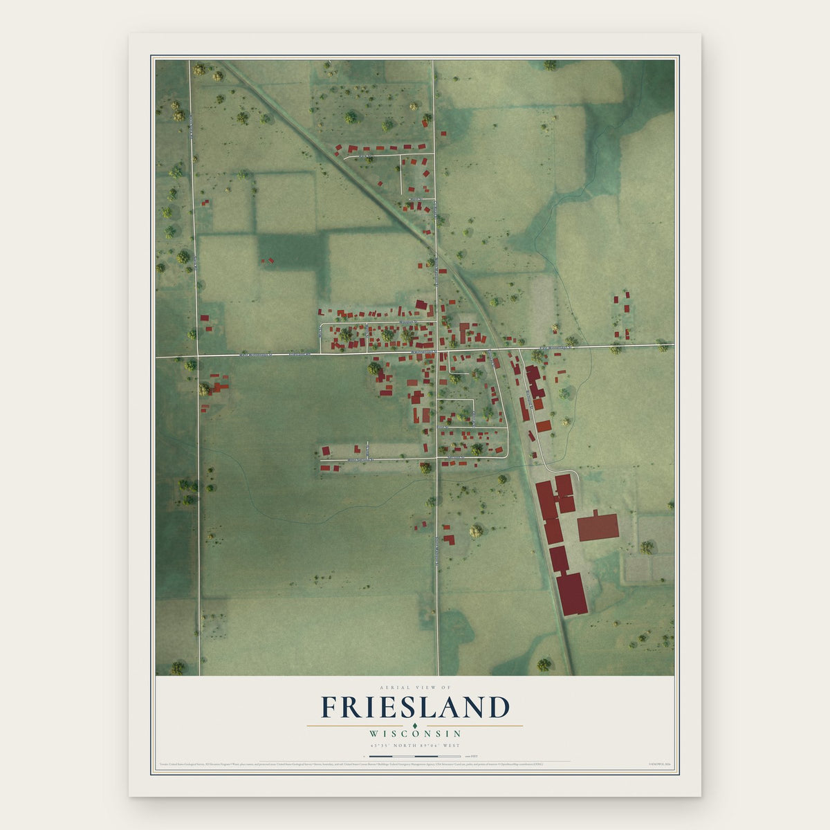Friesland, Wisconsin map print, the full design