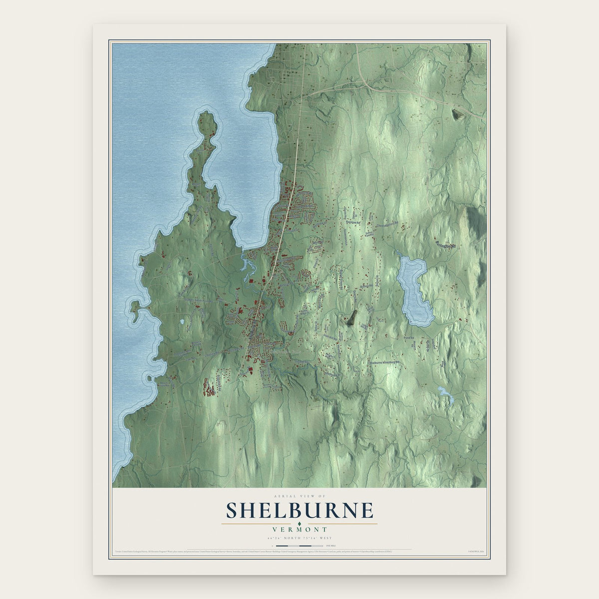 Shelburne, Vermont map print, the full design