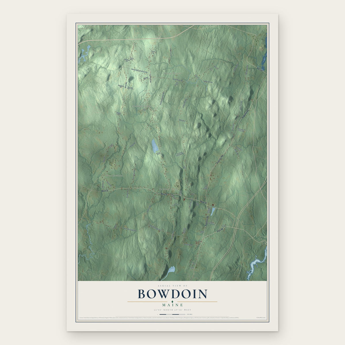 Bowdoin, Maine map print, the full design