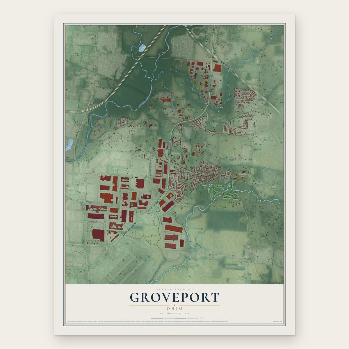 Groveport, Ohio map print, the full design