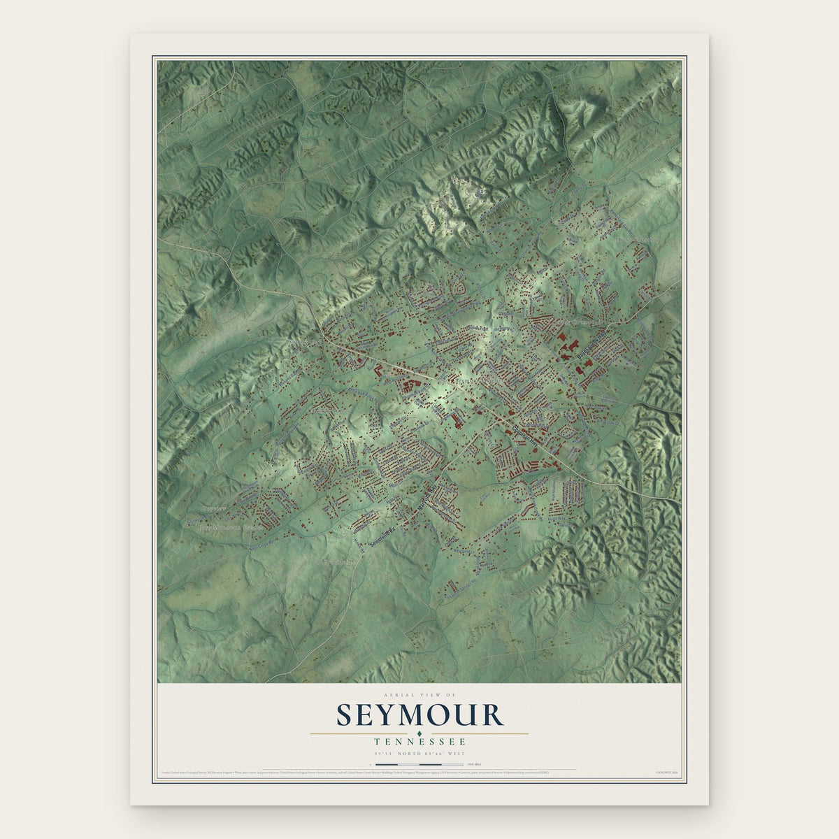 Seymour, Tennessee map print, the full design