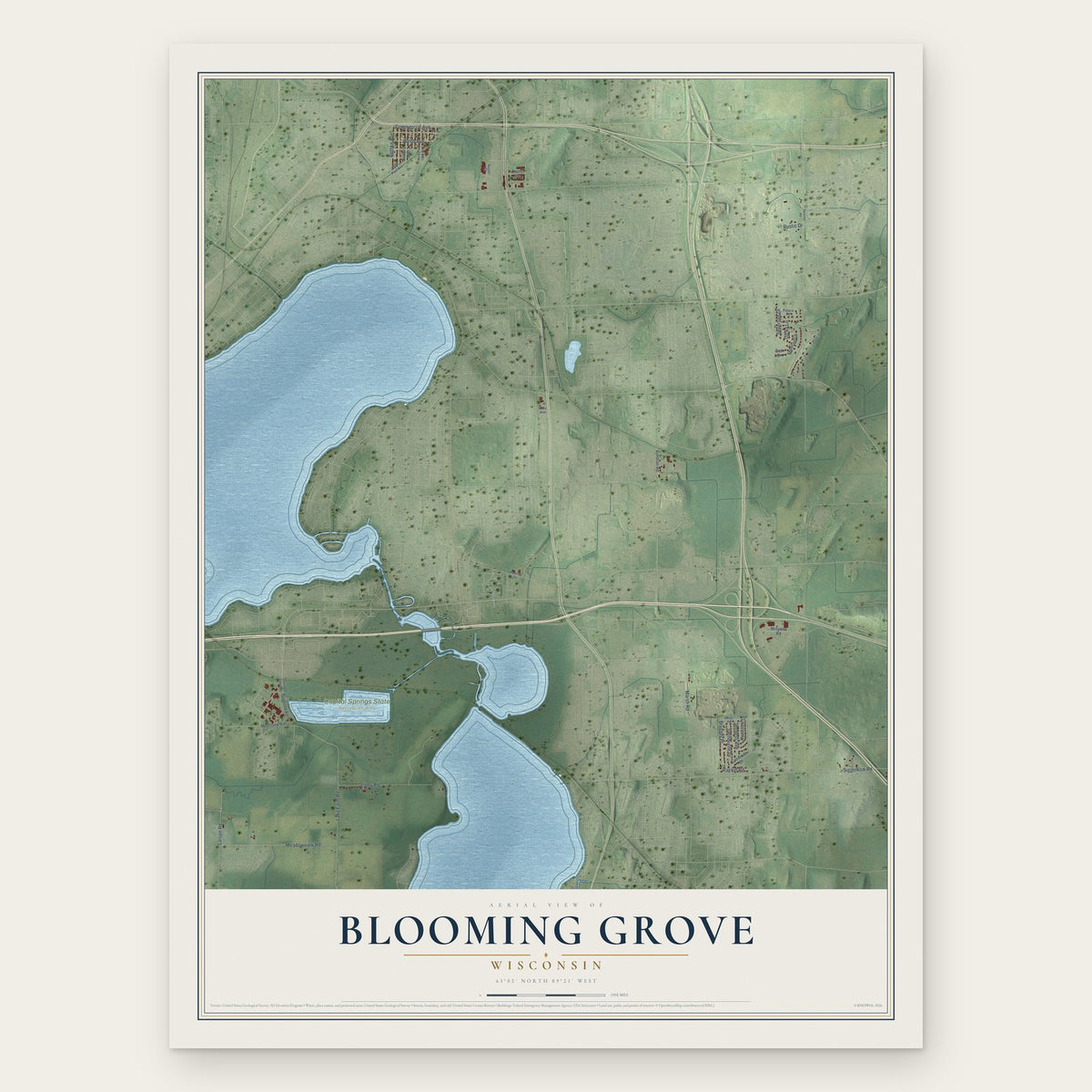 Blooming Grove, Wisconsin map print, the full design