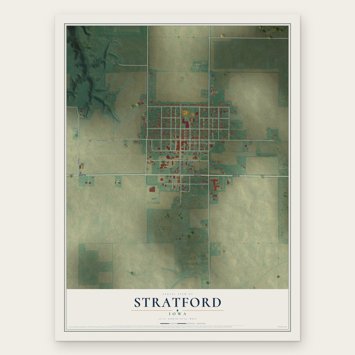 Stratford, Iowa map print, the full design