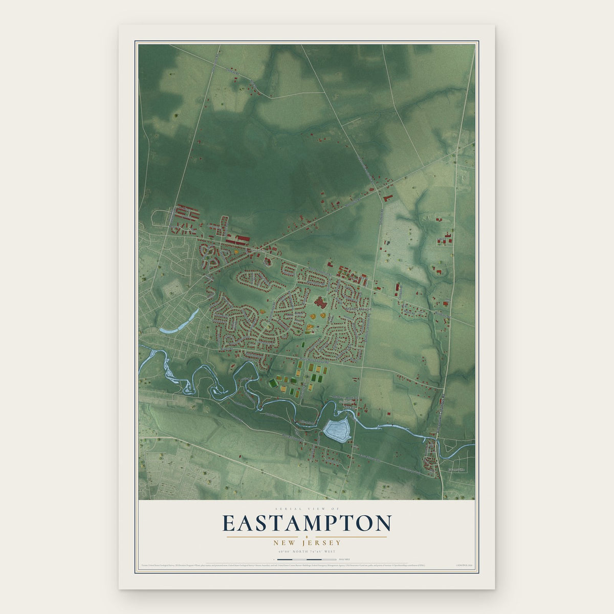 Eastampton, New Jersey map print, the full design