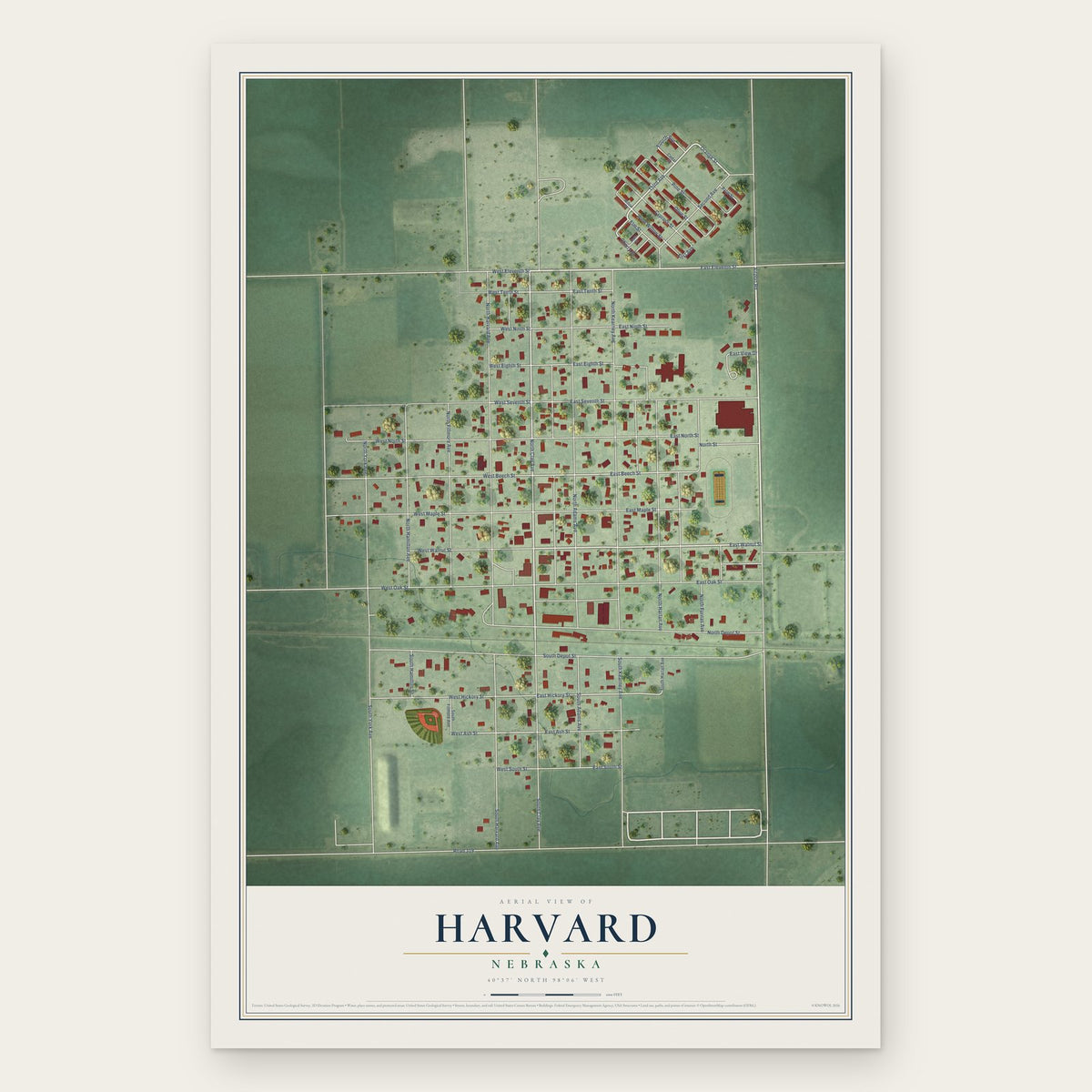 Harvard, Nebraska map print, the full design