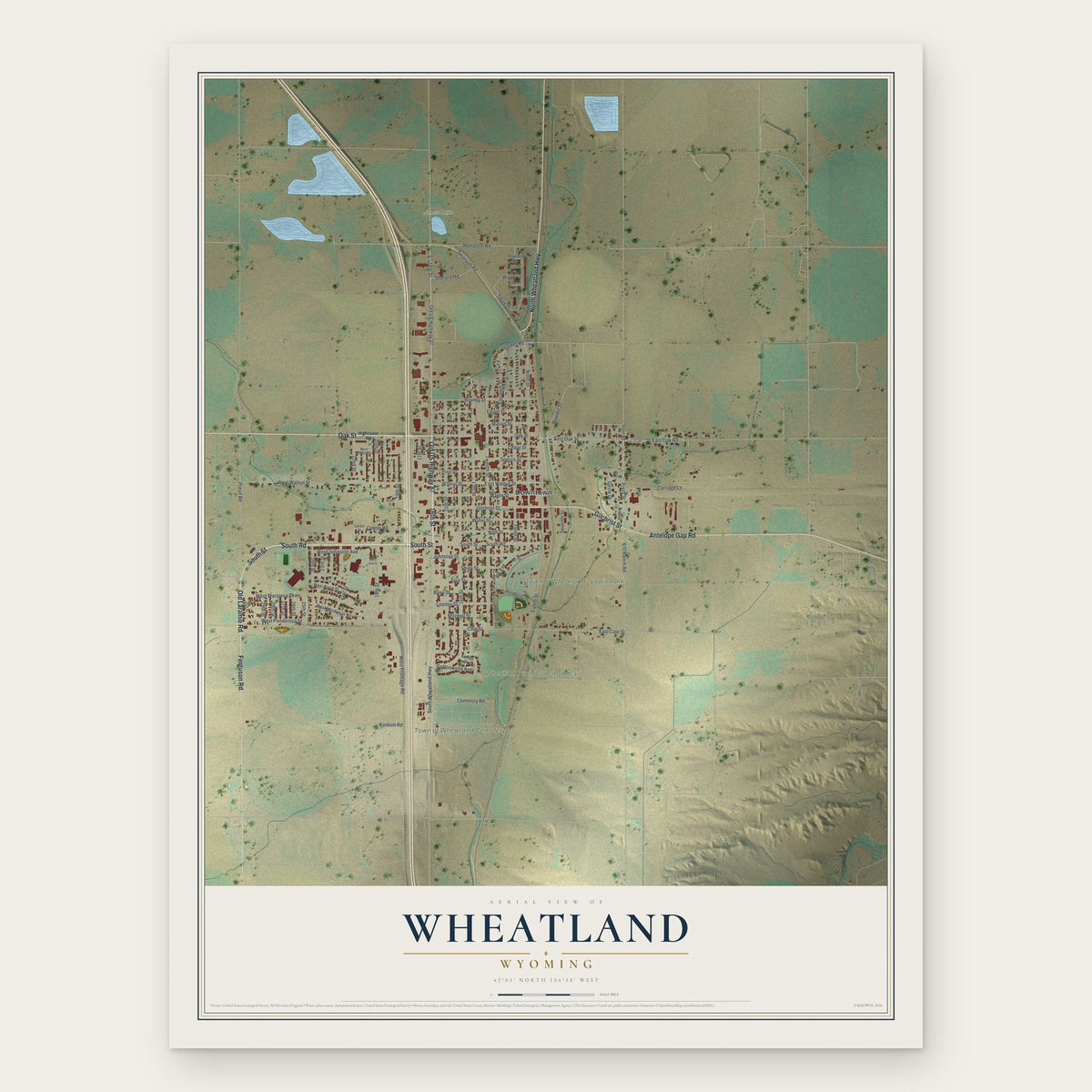 Wheatland, Wyoming map print, the full design