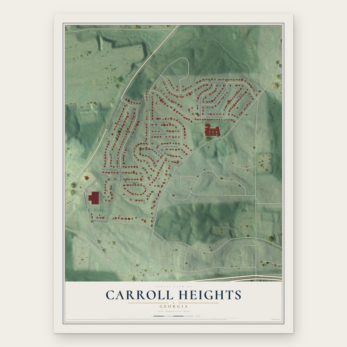 Carroll Heights, Georgia map print, the full design