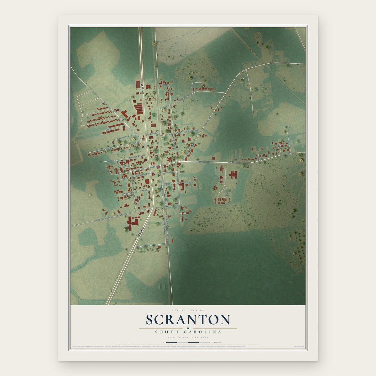 Scranton, South Carolina map print, the full design