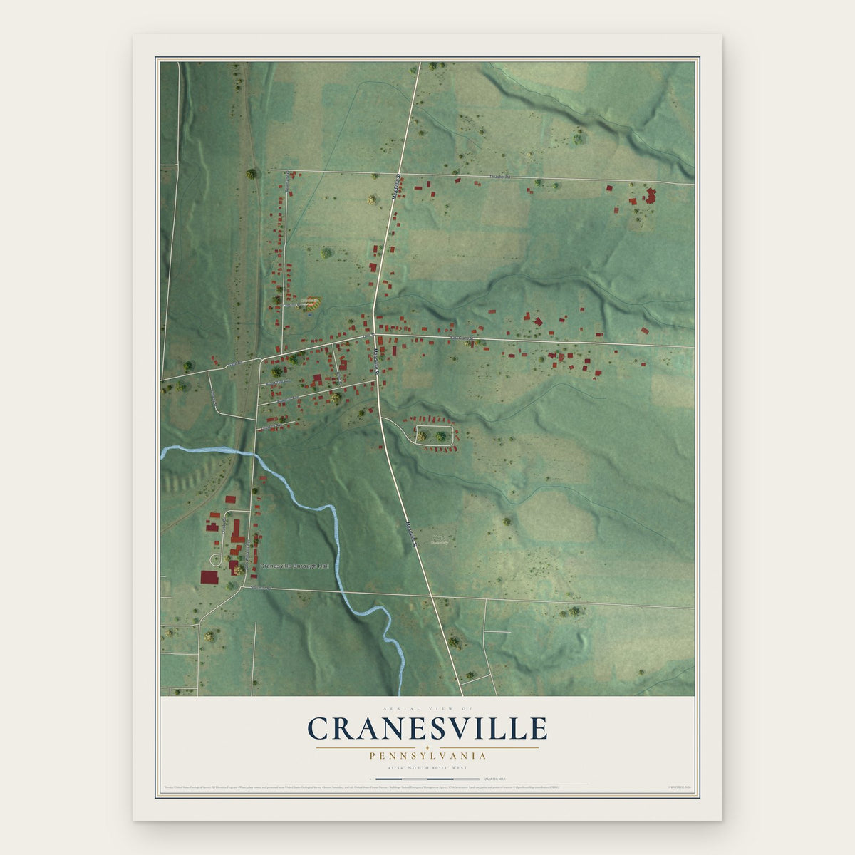Cranesville, Pennsylvania map print, the full design