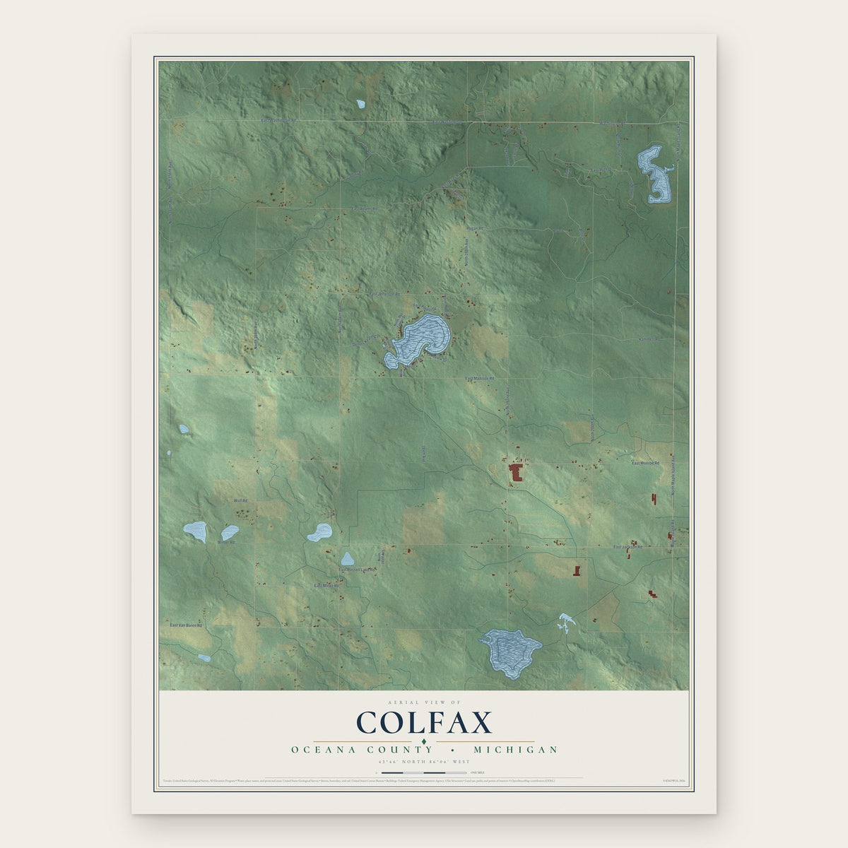 Colfax, Oceana County, Michigan map print, the full design