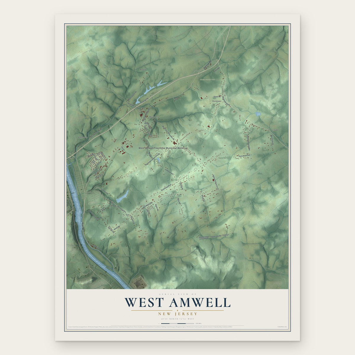 West Amwell, New Jersey map print, the full design