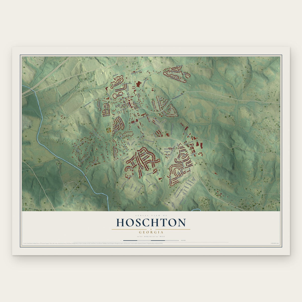 Hoschton, Georgia map print, the full design