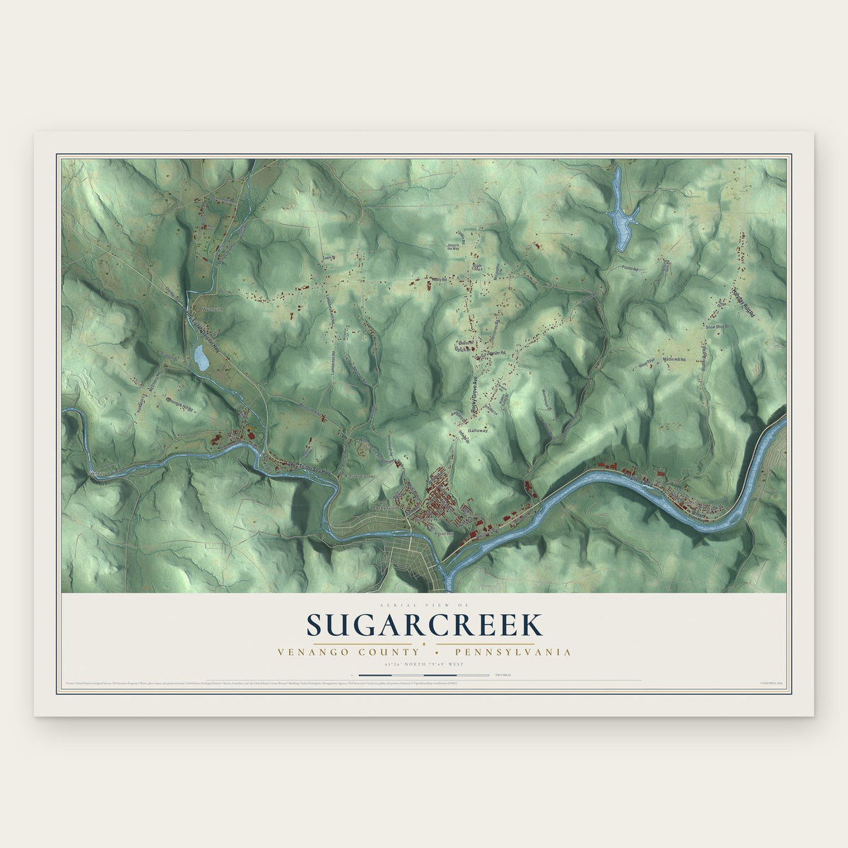 Sugarcreek, Venango County, Pennsylvania map print, the full design