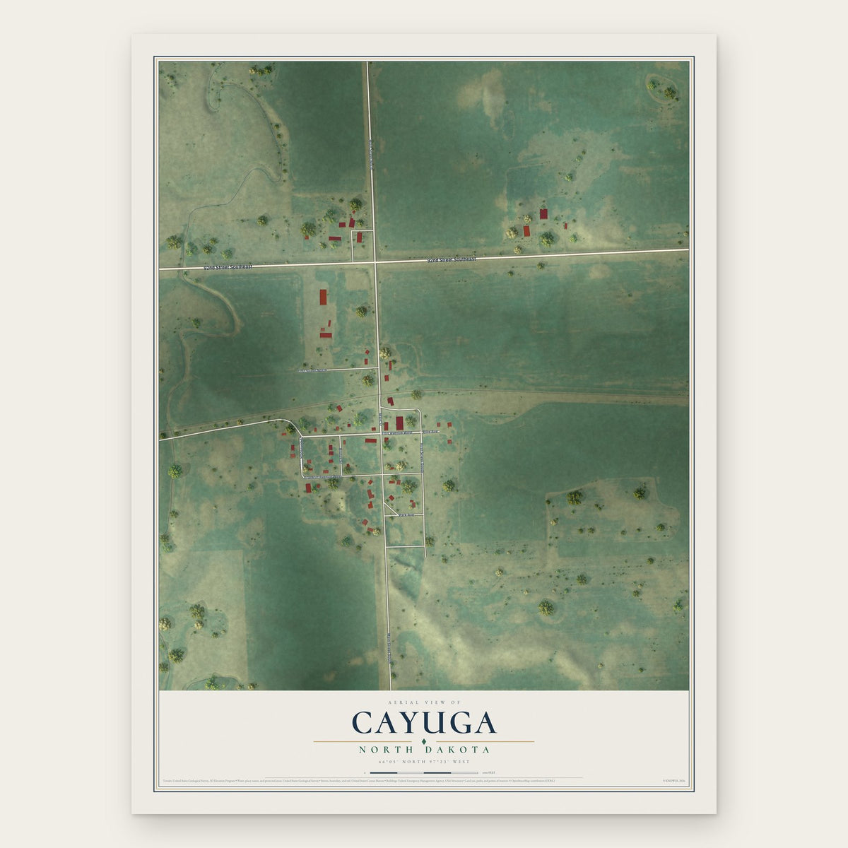 Cayuga, North Dakota map print, the full design