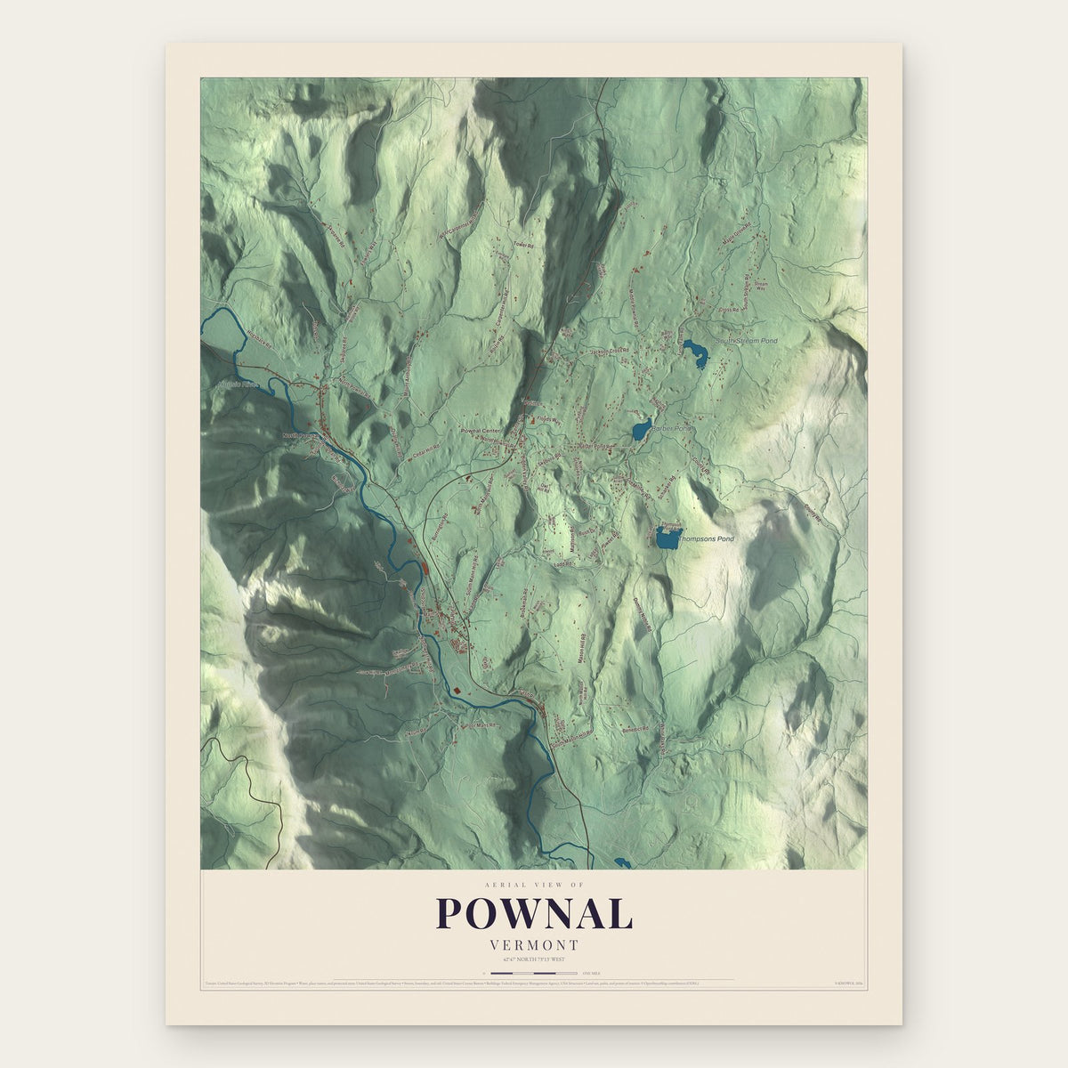 Pownal, Vermont map print, the full design