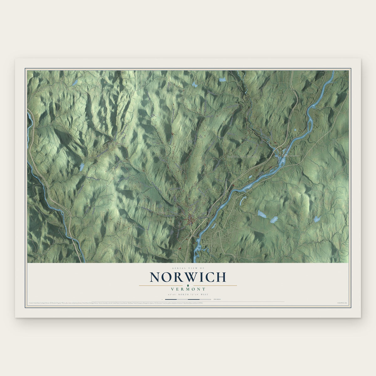 Norwich, Vermont map print, the full design