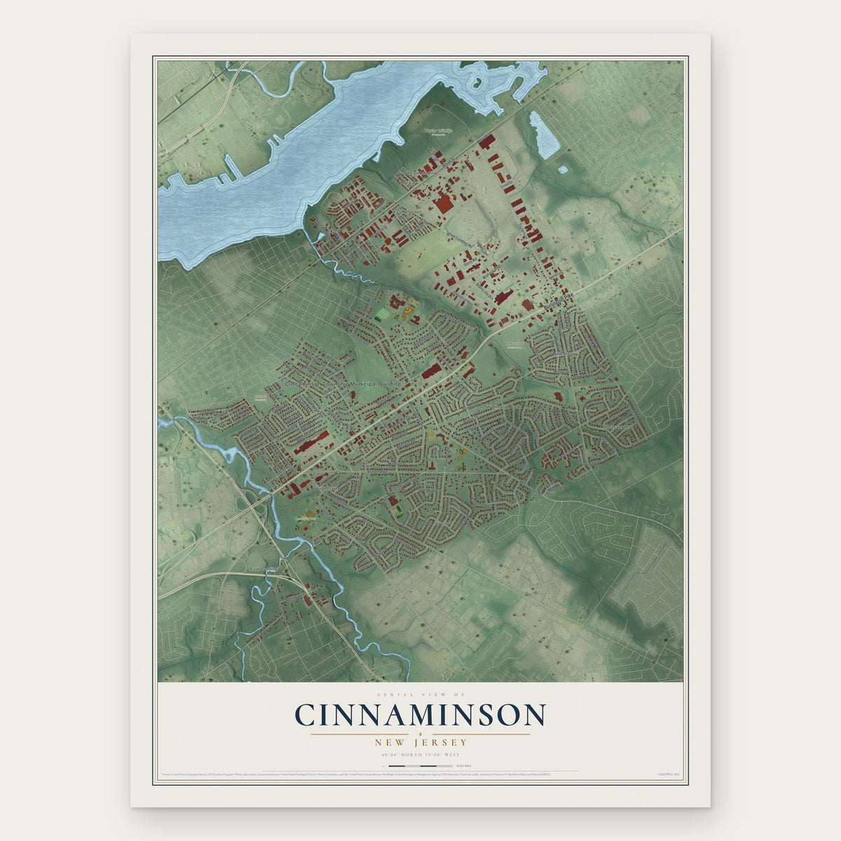 Cinnaminson, New Jersey map print, the full design