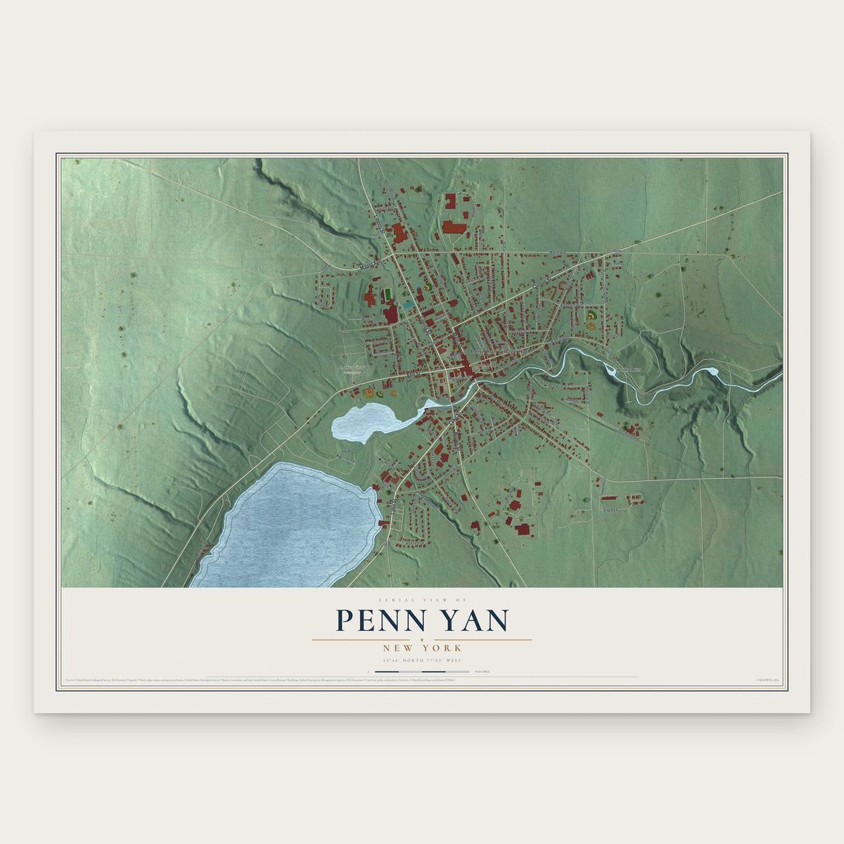 Penn Yan, New York map print, the full design