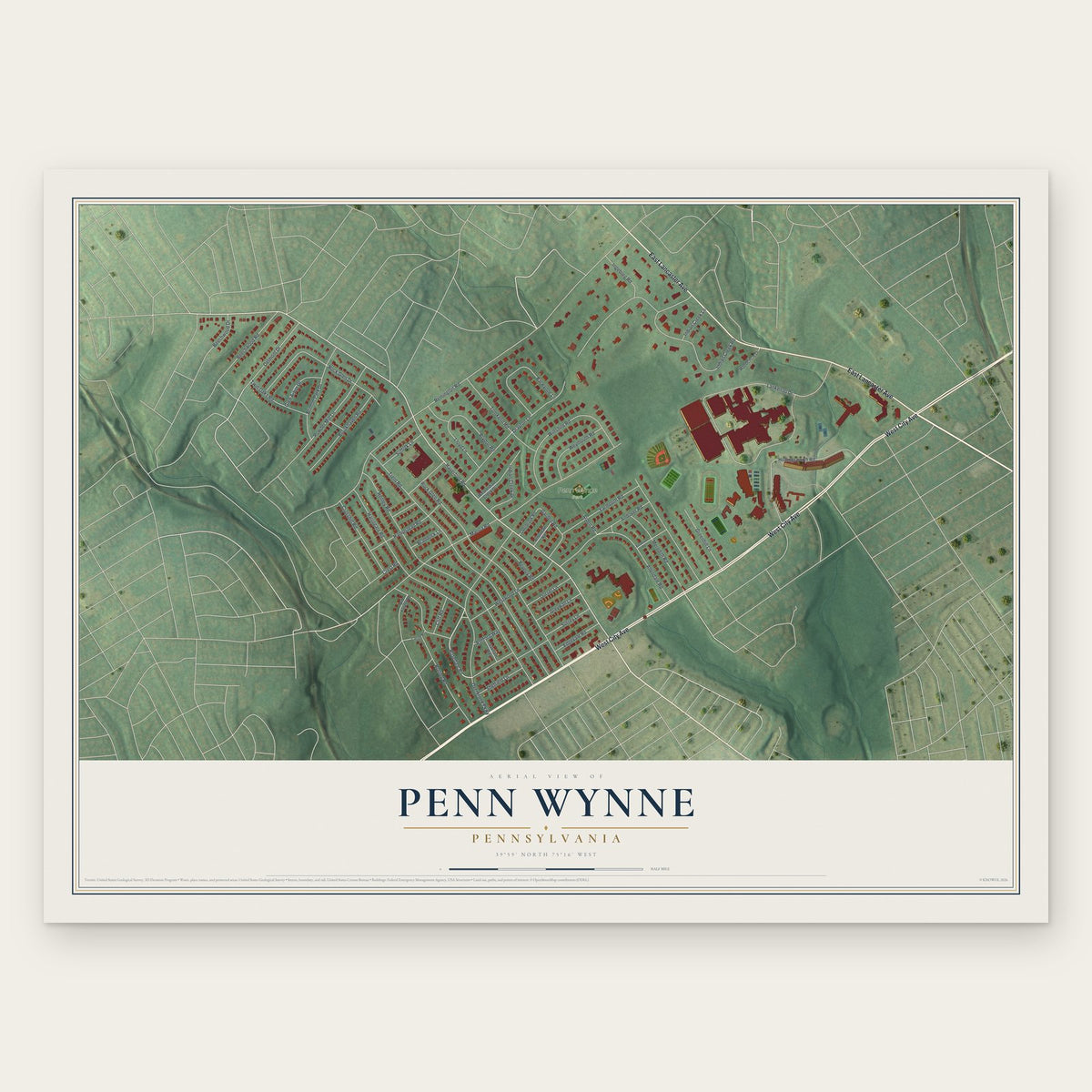 Penn Wynne, Pennsylvania map print, the full design