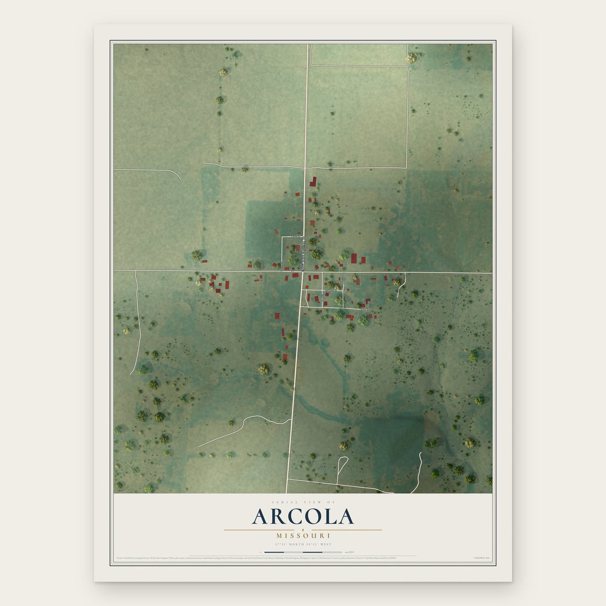 Arcola, Missouri map print, the full design