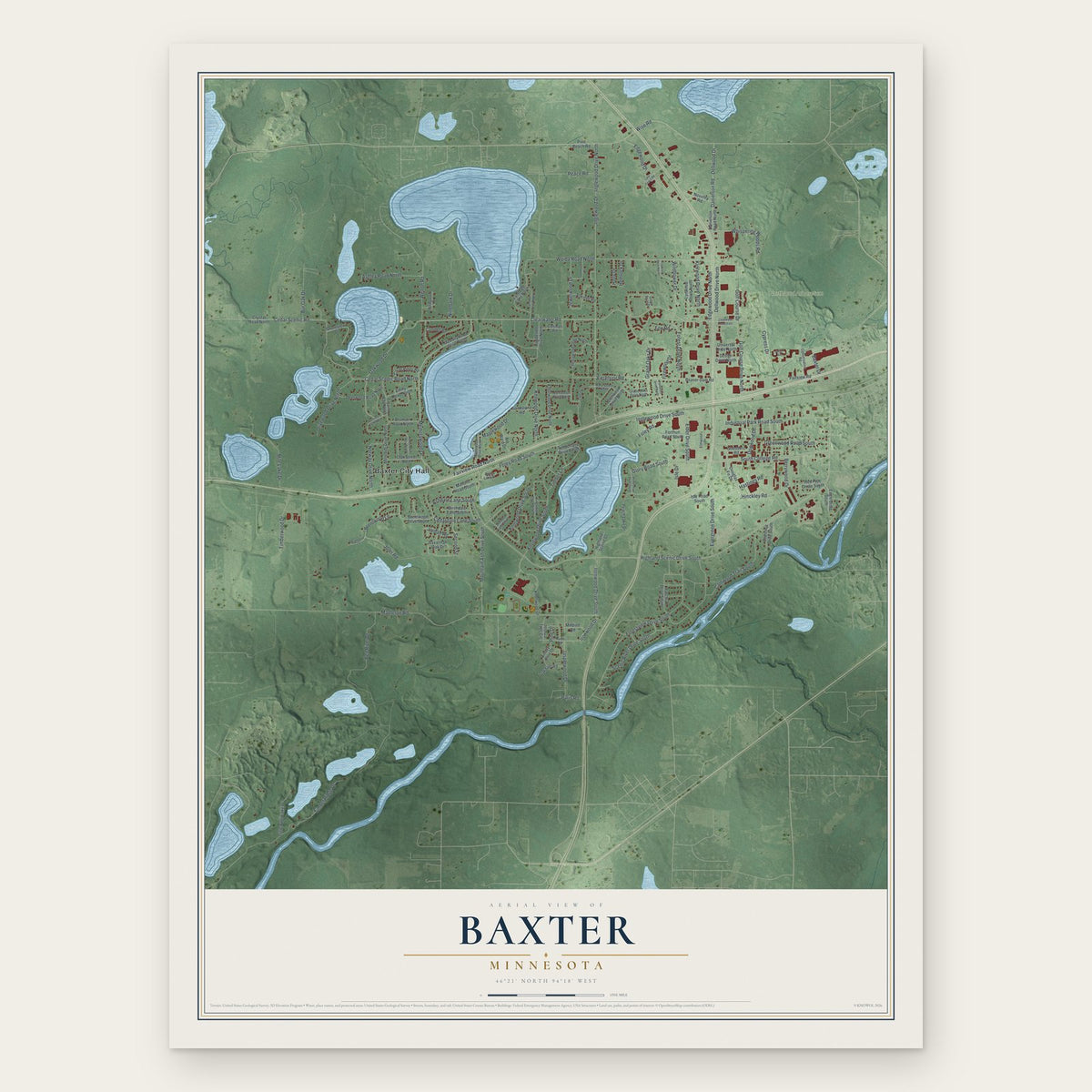Baxter, Minnesota map print, the full design