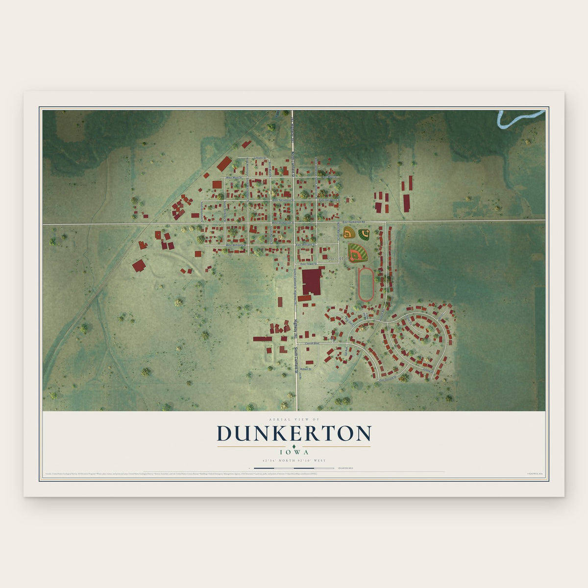 Dunkerton, Iowa map print, the full design