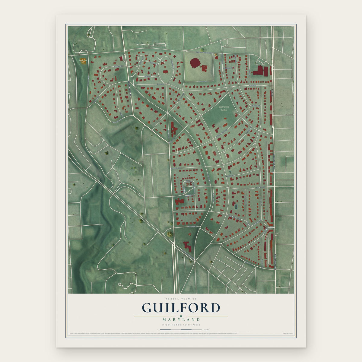 Guilford, Maryland map print, the full design