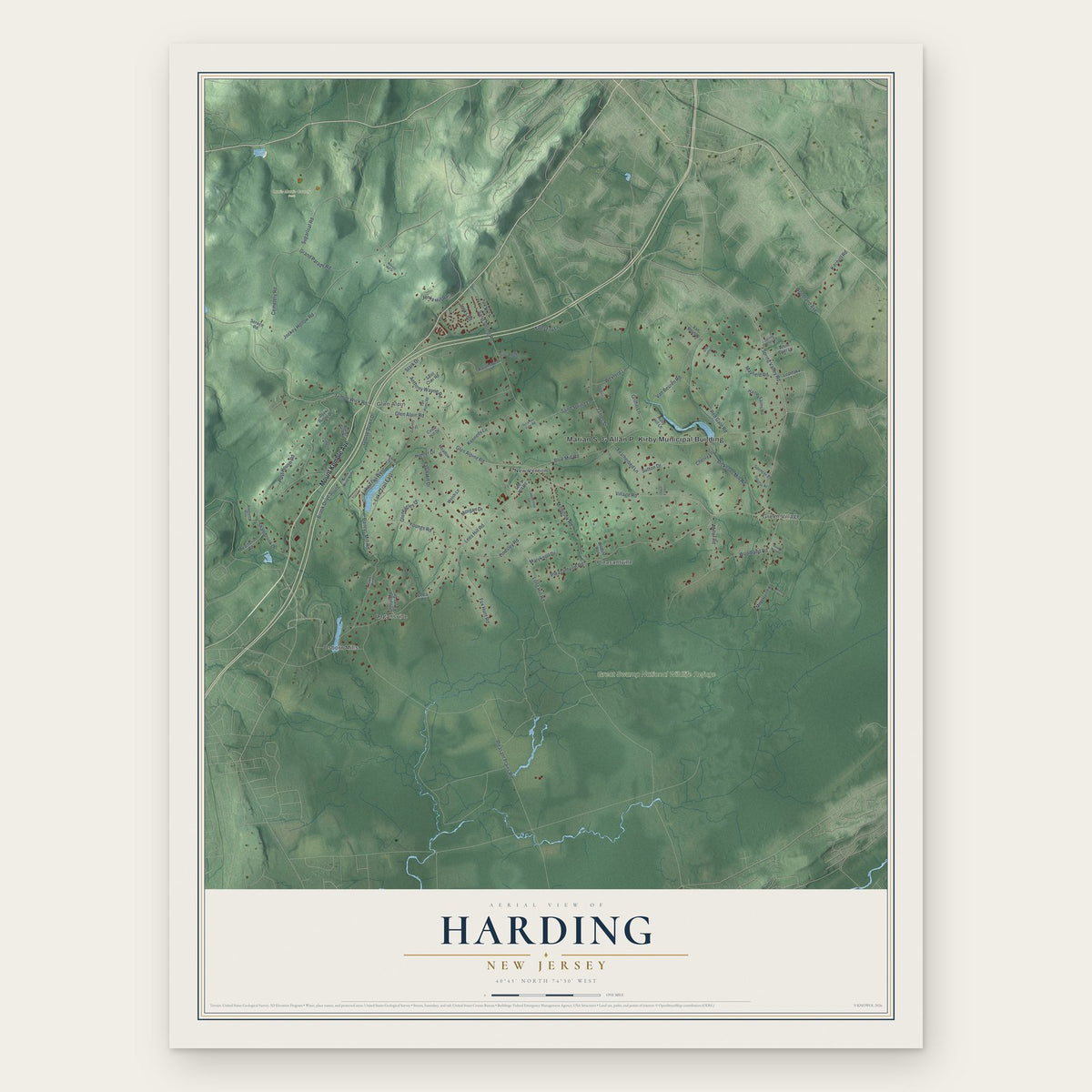 Harding, New Jersey map print, the full design