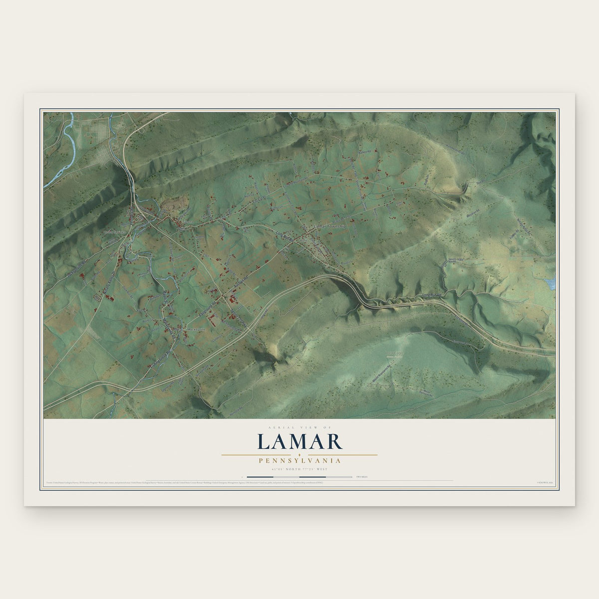 Lamar, Pennsylvania map print, the full design