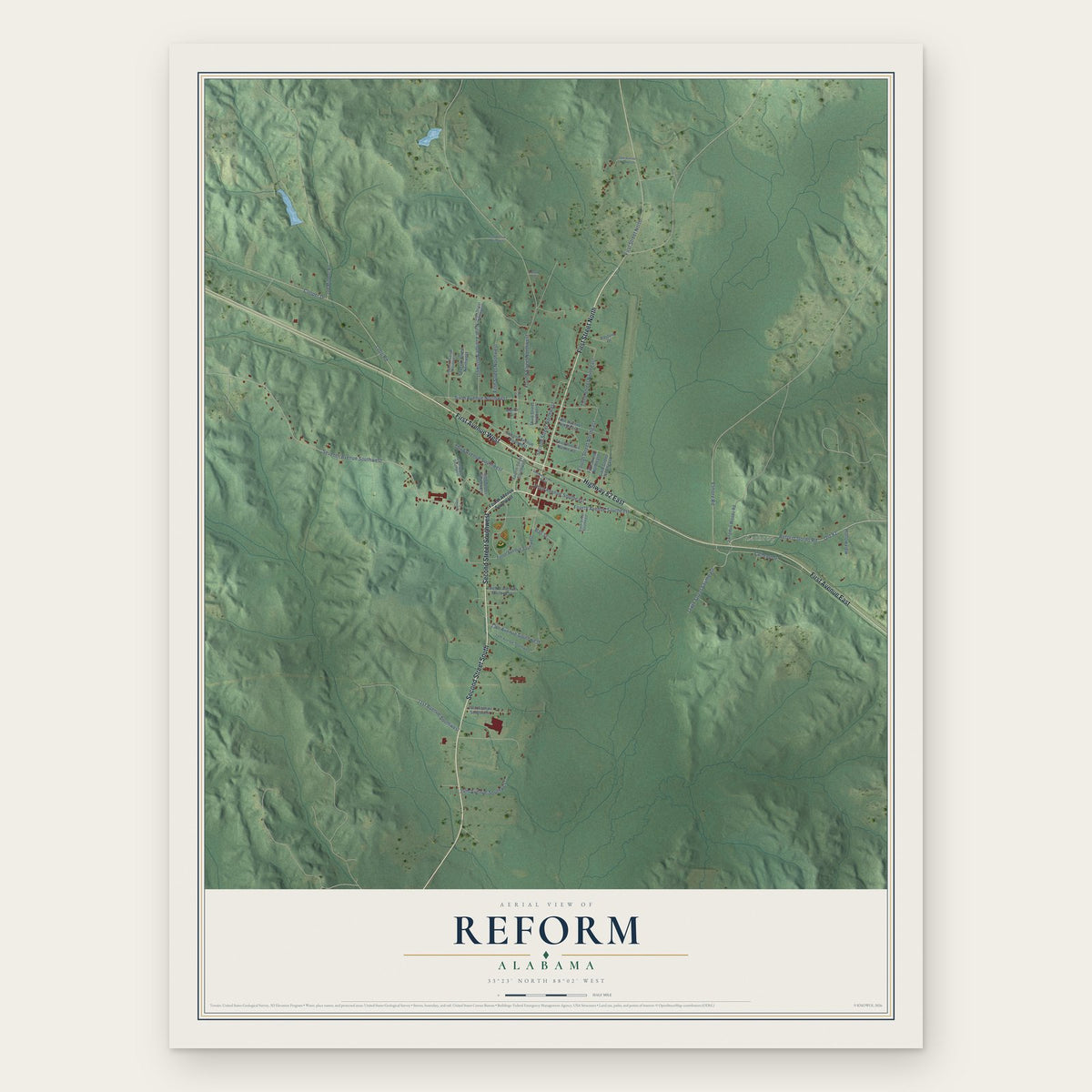 Reform, Alabama map print, the full design