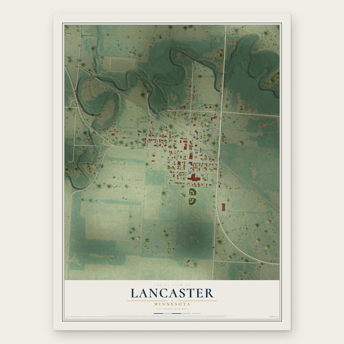 Lancaster, Minnesota map print, the full design