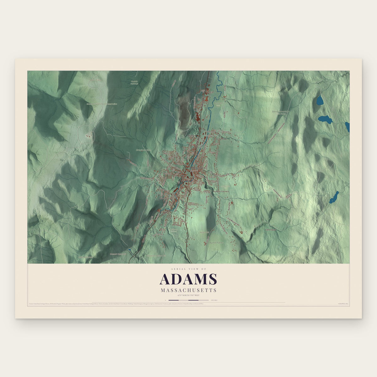 Adams, Massachusetts map print, the full design