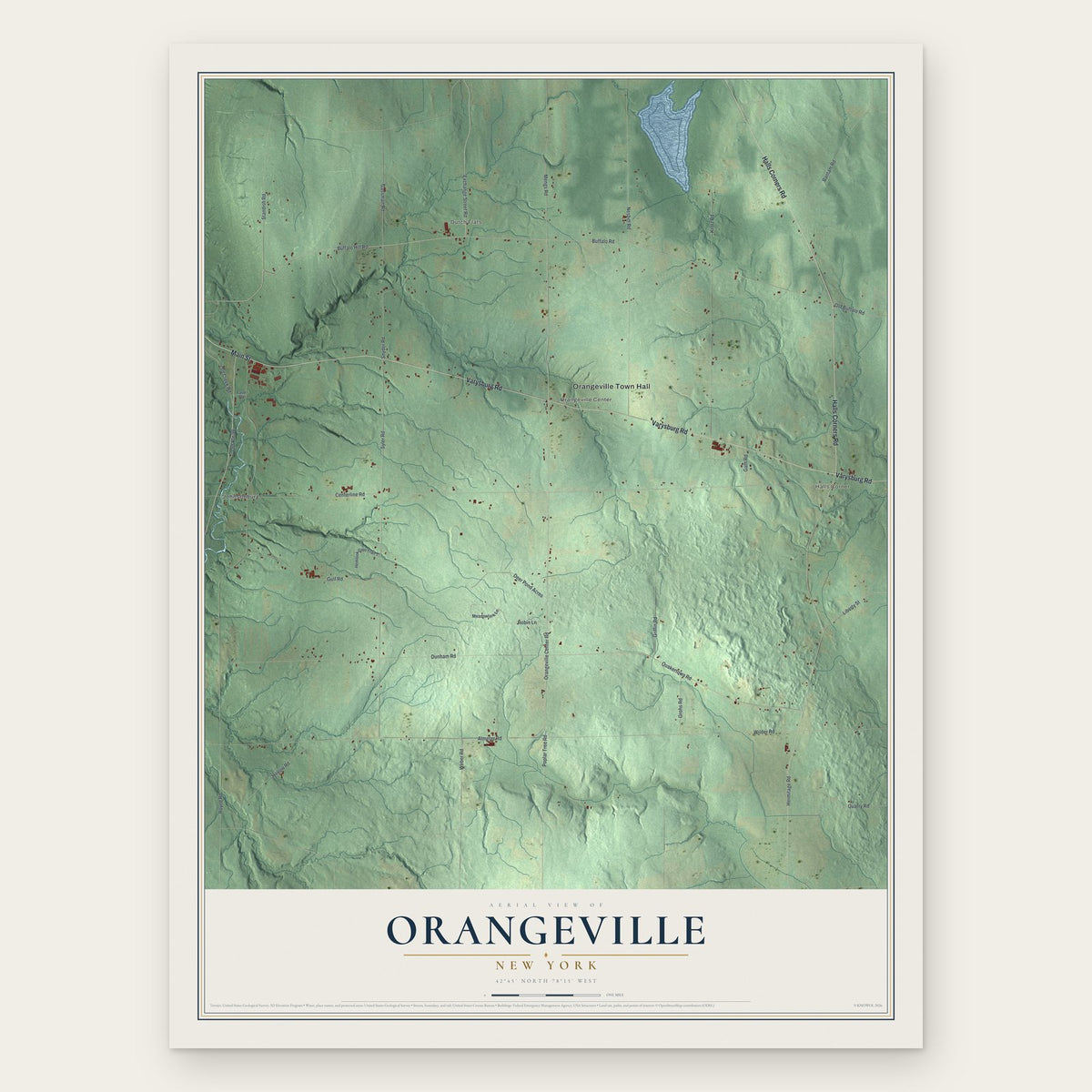 Orangeville, New York map print, the full design