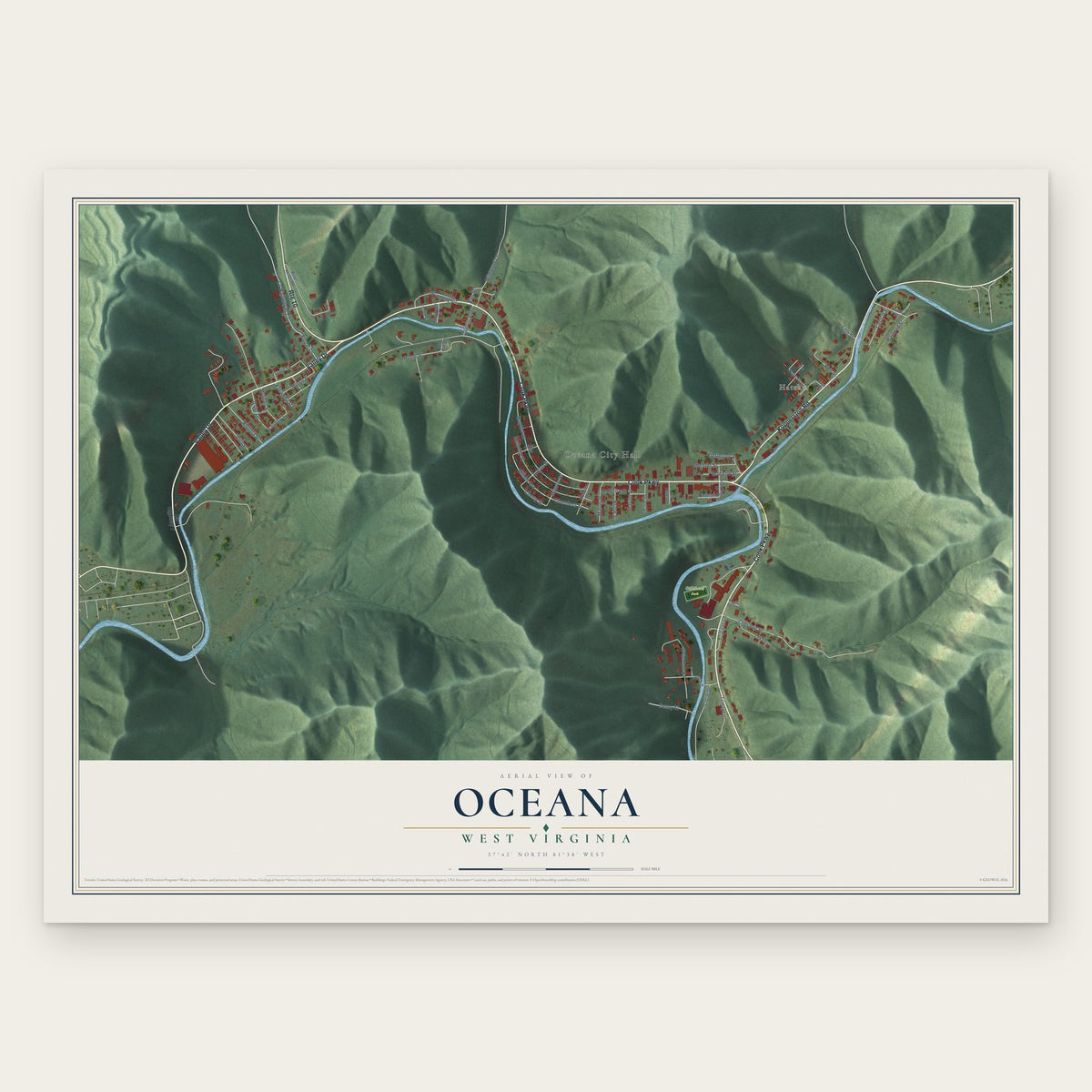 Oceana, West Virginia map print, the full design