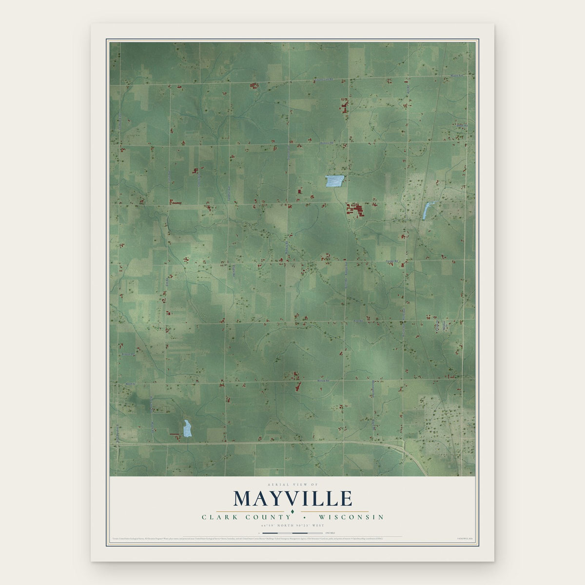 Mayville, Clark County, Wisconsin map print, the full design