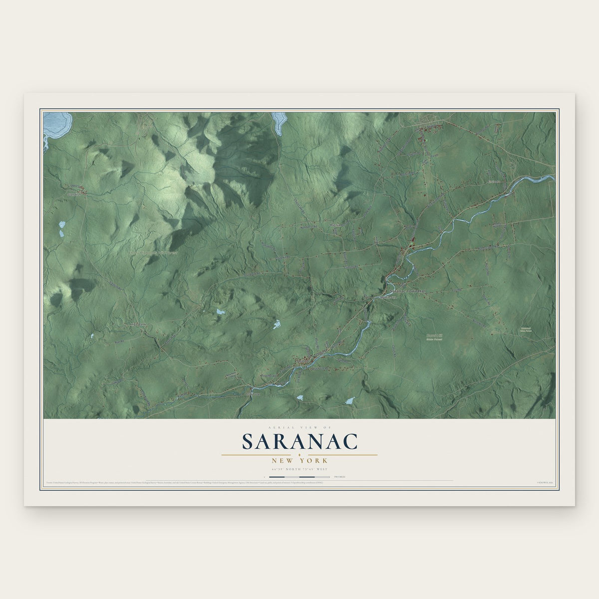 Saranac, New York map print, the full design