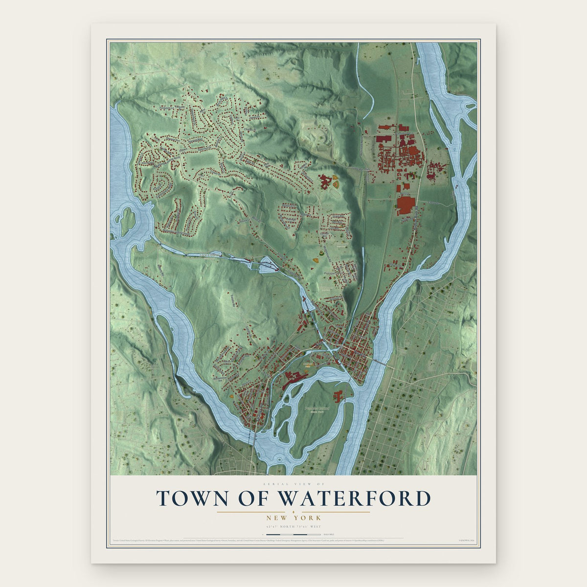 Town of Waterford, New York map print, the full design