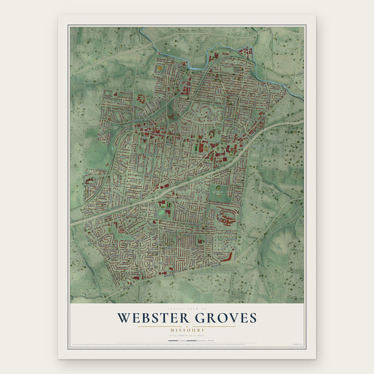 Webster Groves, Missouri map print, the full design