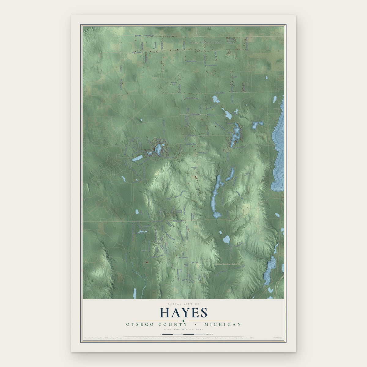 Hayes, Otsego County, Michigan map print, the full design