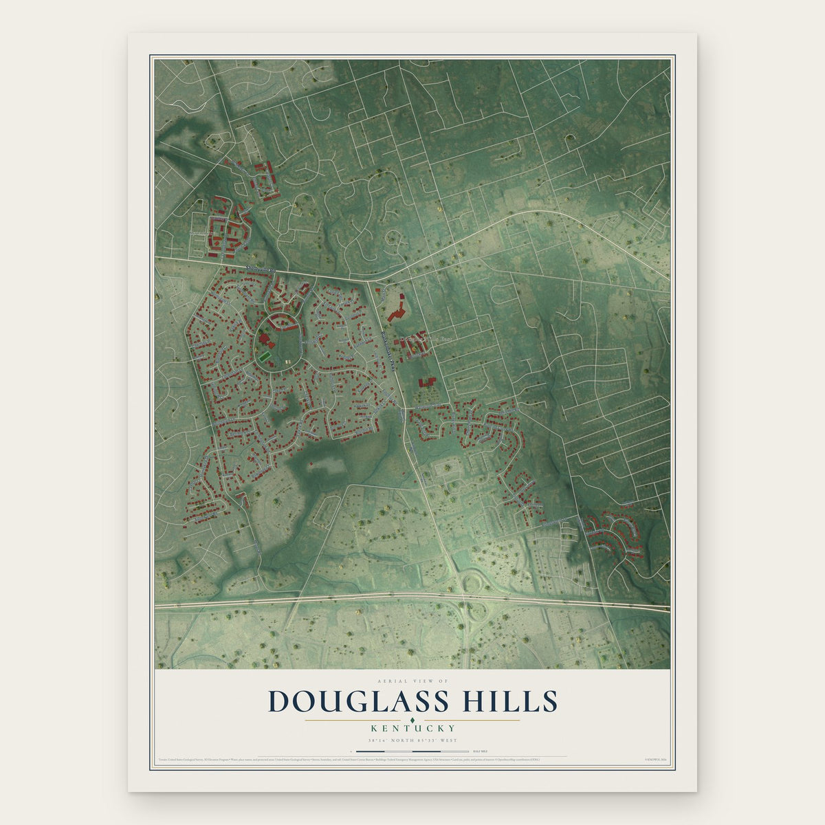 Douglass Hills, Kentucky map print, the full design