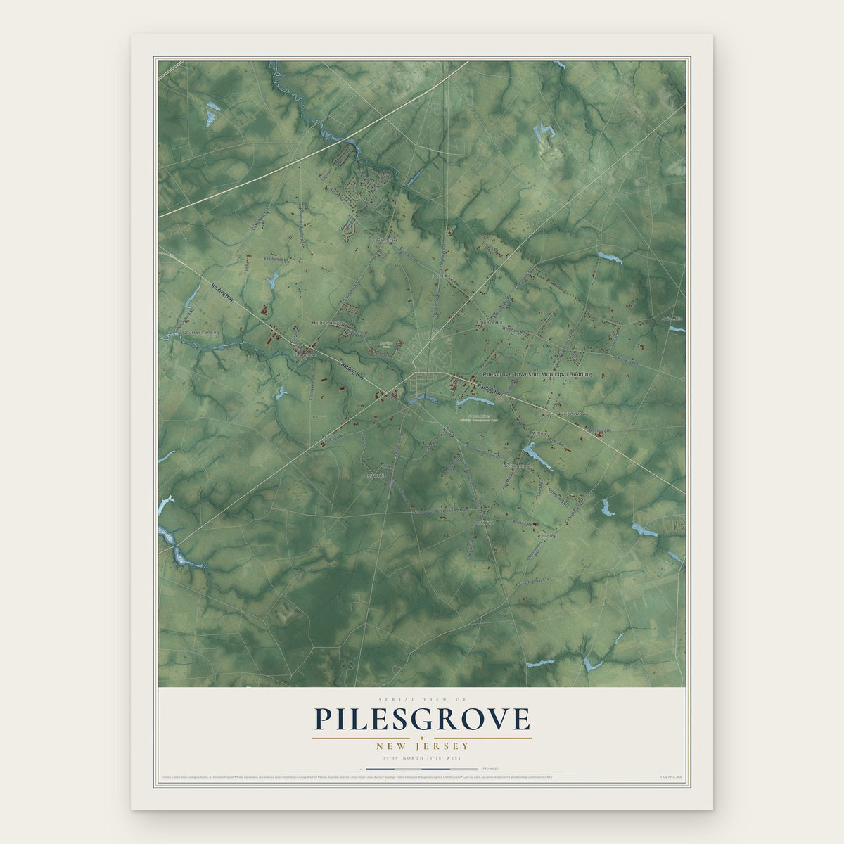 Pilesgrove, New Jersey map print, the full design
