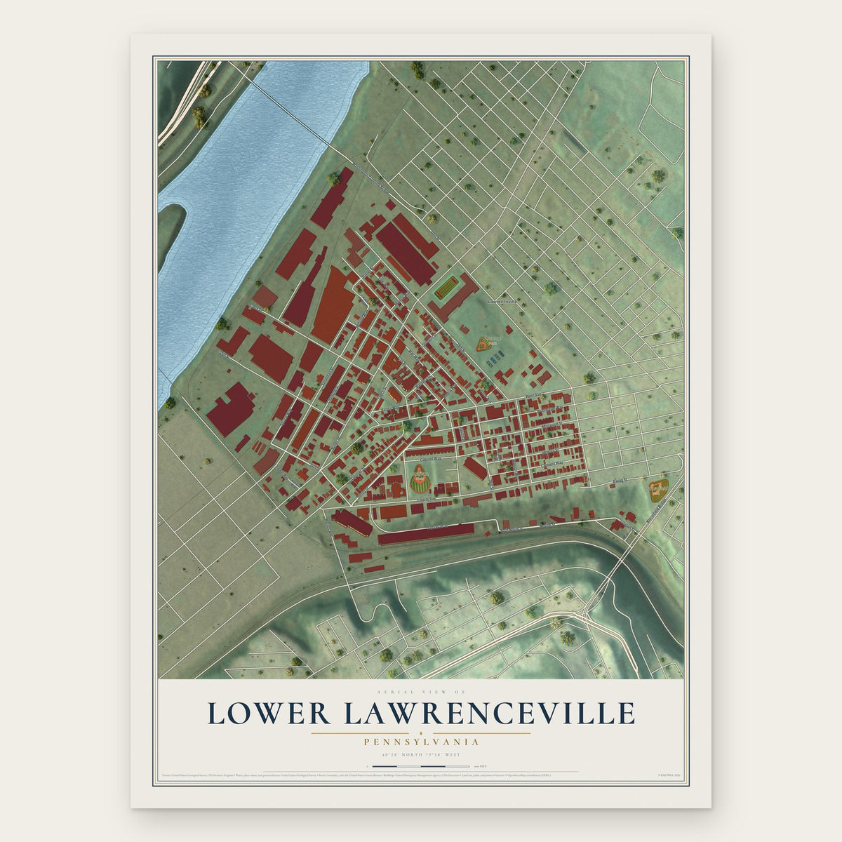 Lower Lawrenceville, Pennsylvania map print, the full design